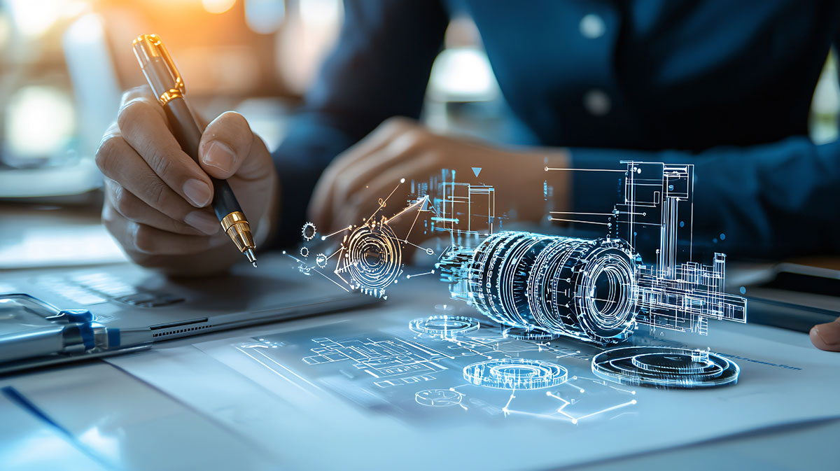 man drafting geometrical dimension designs
